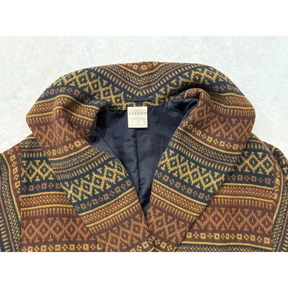 VTG Alexon Womens Sz 12 Wool Coat Lined Southwest‎ Aztec Blanket Great Britain - Picture 3 of 12